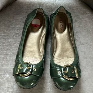 Dark Green Patent Flats with Gold Buckle
